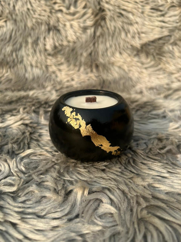 Glowora Luxe Black Jesmonite Candle with Gold Leaf