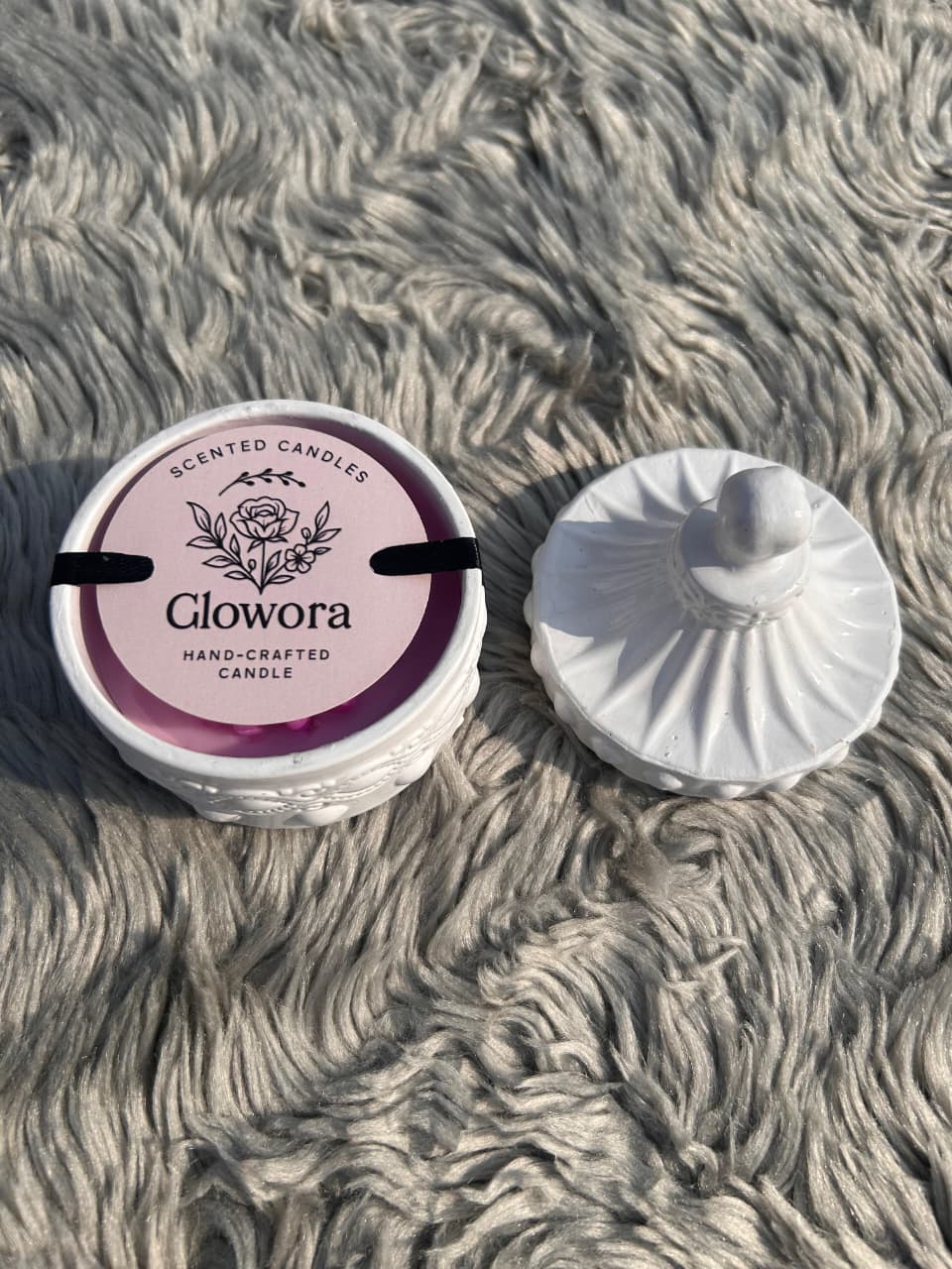 Glowora Jesmonite Pot Candle with Floral Design
