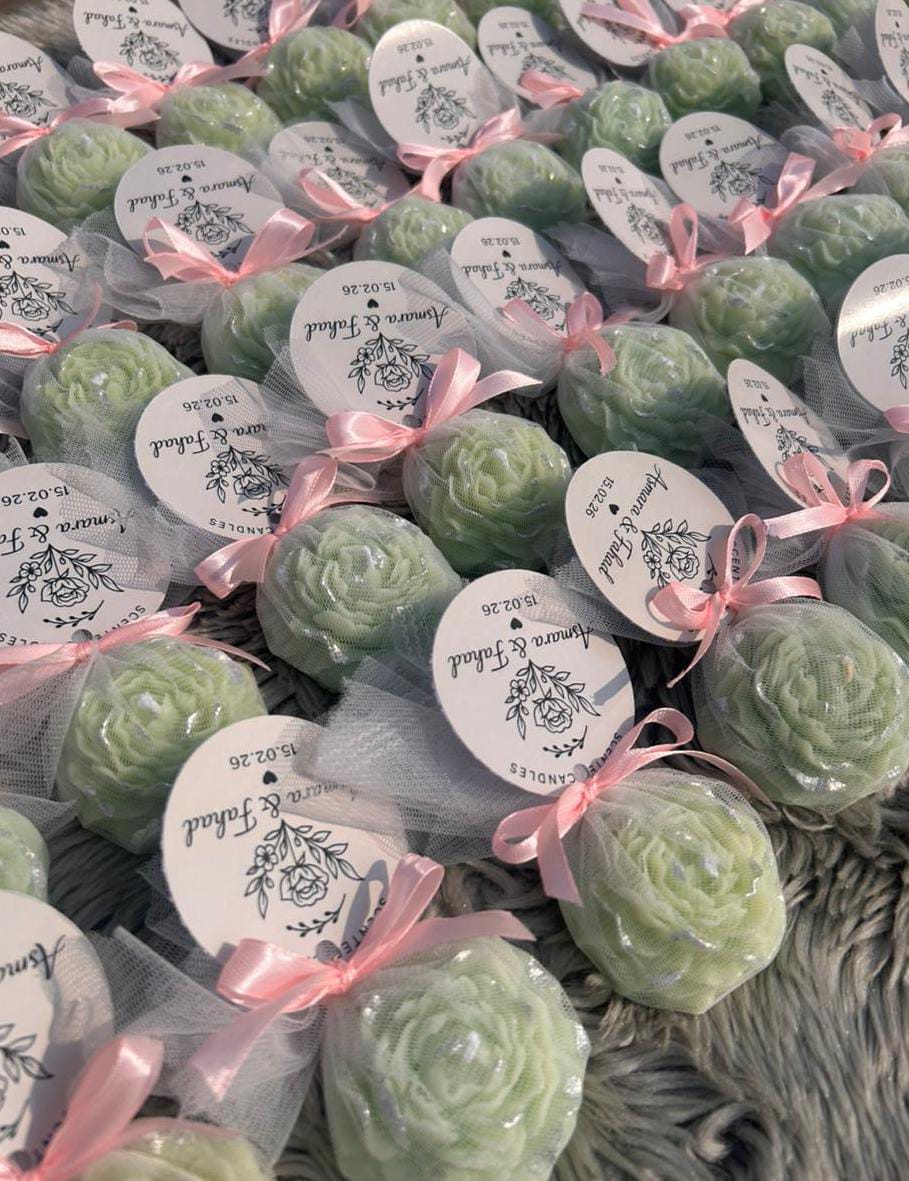 Glowora Luxury Peony Flower Event Candles with Silver Leaf