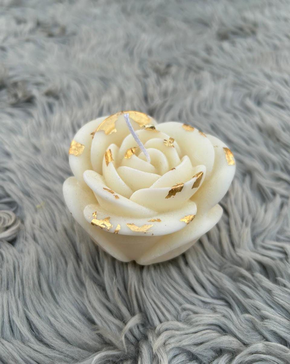 Glowora Luxury Rose Flower Scented Candle with Gold Leaf