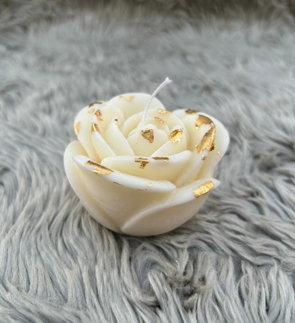 Glowora Luxury Rose Flower Scented Candle with Gold Leaf