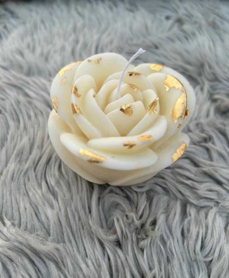 Glowora Luxury Rose Flower Scented Candle with Gold Leaf