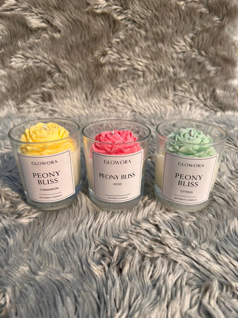 GlowOra Peony Bliss Rose Glass Jar Candle