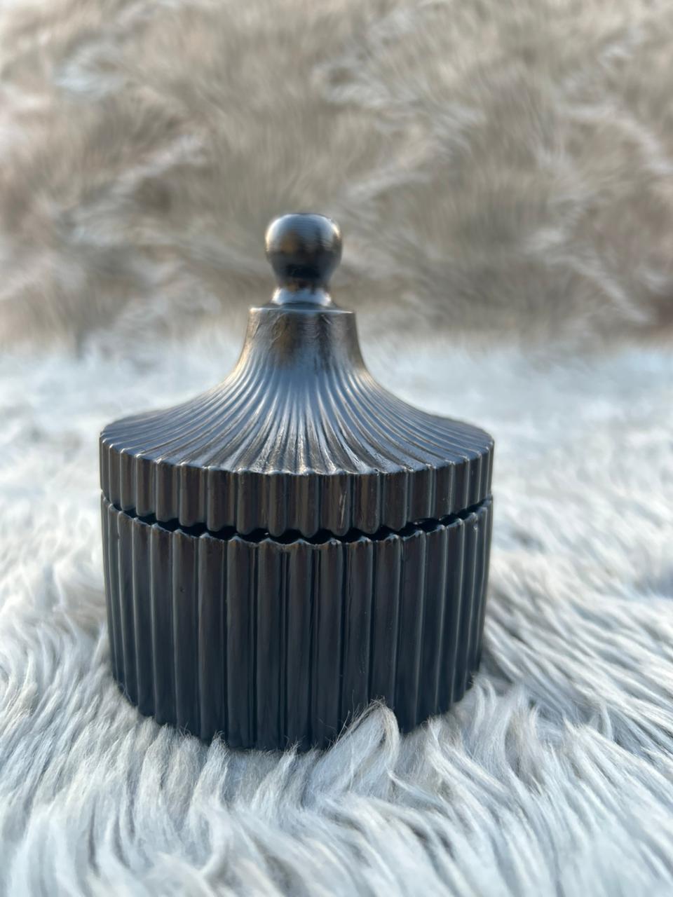 Handmade Jesmonite Black Ribbed Jar with Lid