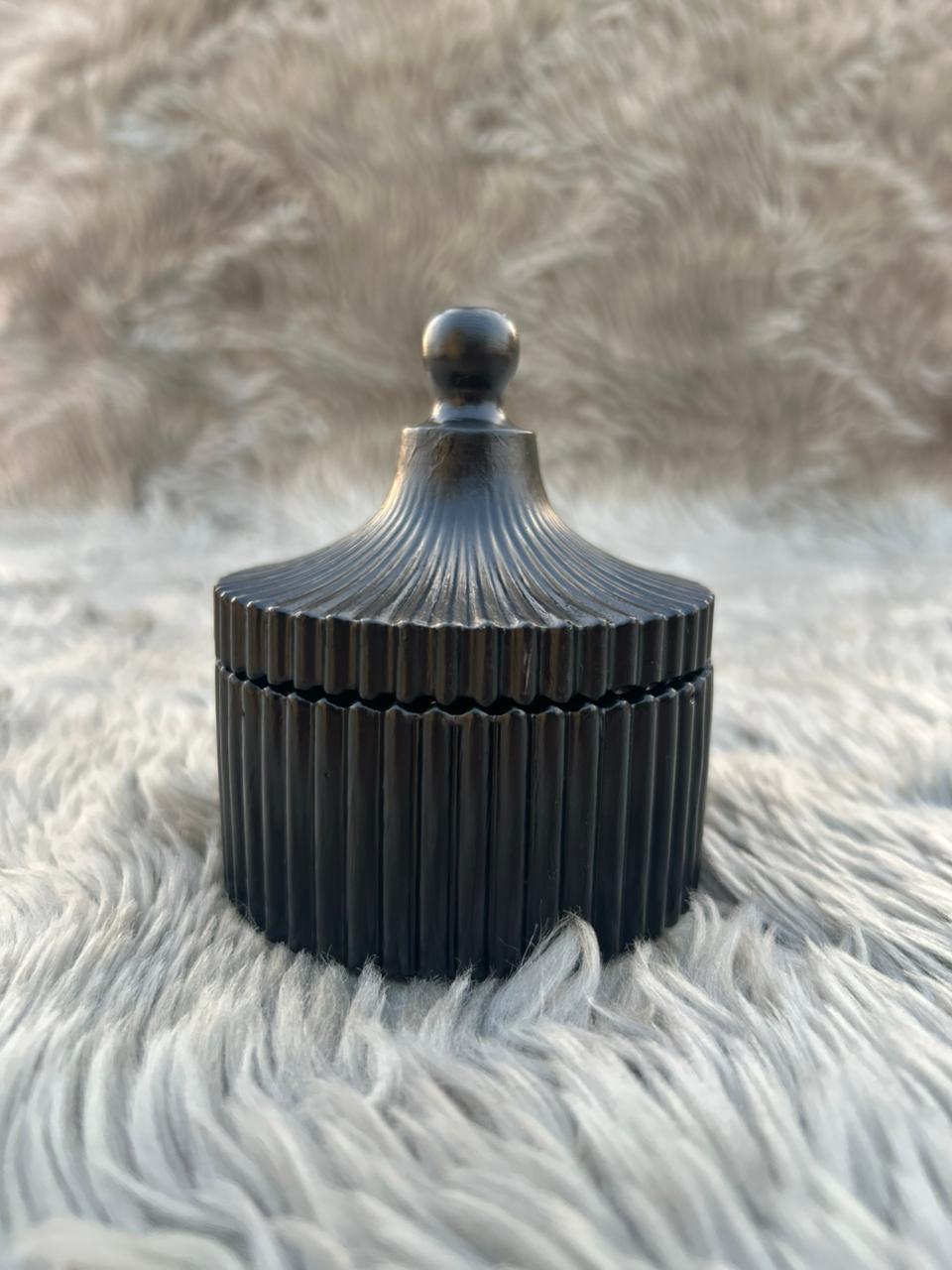 Handmade Jesmonite Black Ribbed Jar with Lid