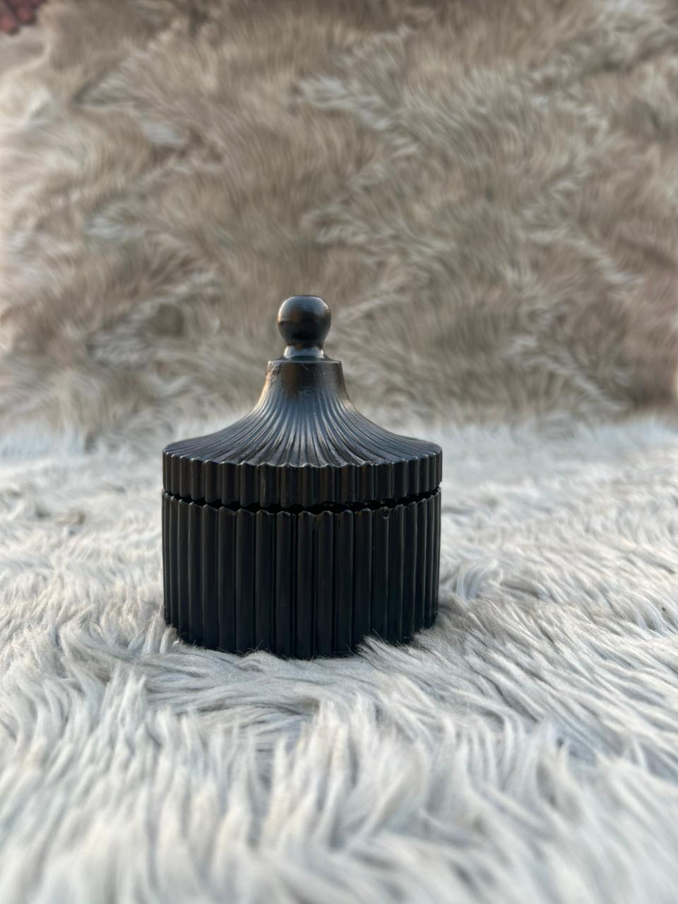 Handmade Jesmonite Black Ribbed Jar with Lid