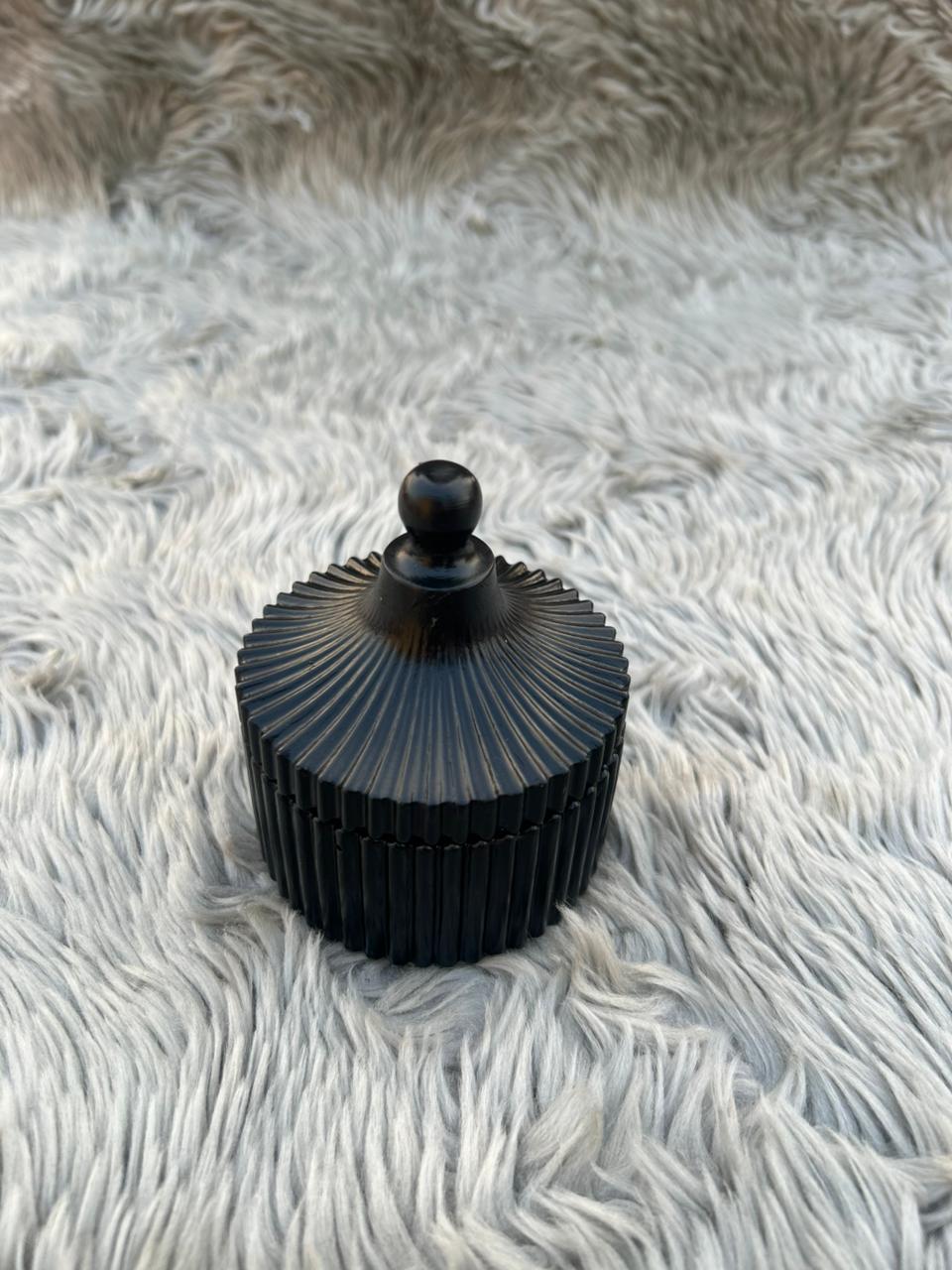 Handmade Jesmonite Black Ribbed Jar with Lid