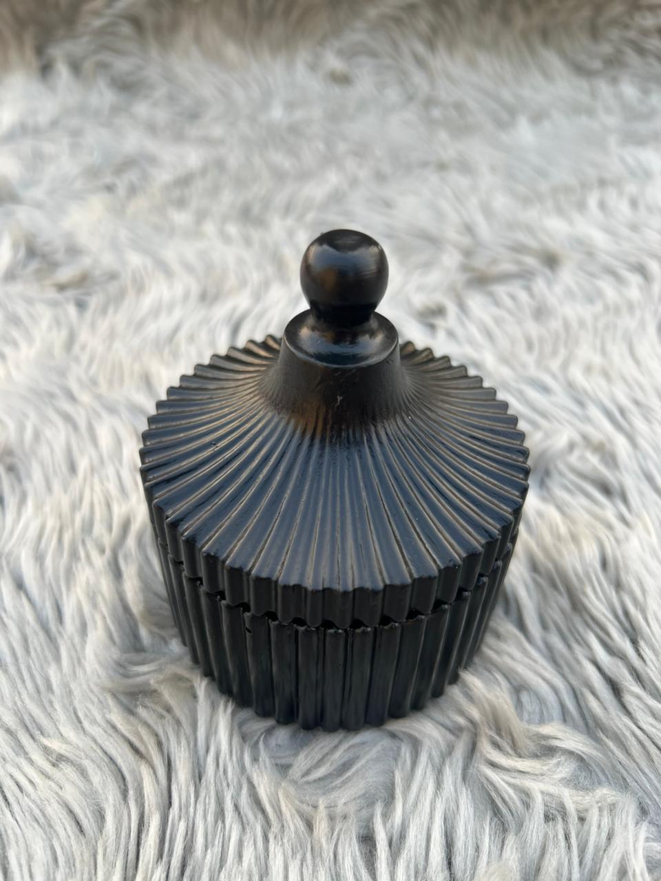 Handmade Jesmonite Black Ribbed Jar with Lid